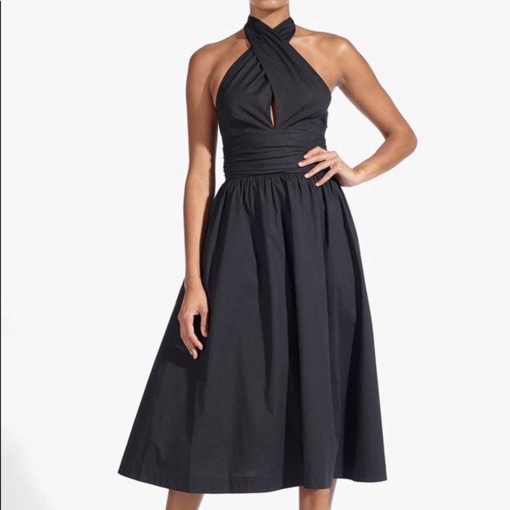 STAUD Black Halter Midi Dress